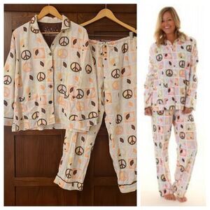 PJ Salvage Flannel Pajama Set Peace Sign Size Small